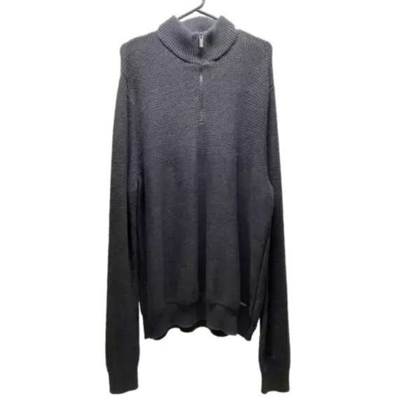 Calvin Klein Jeans Men's XL Sweater Dark Gray Half Zip Mock Neck CK Logo Zipper - Picture 1 of 14